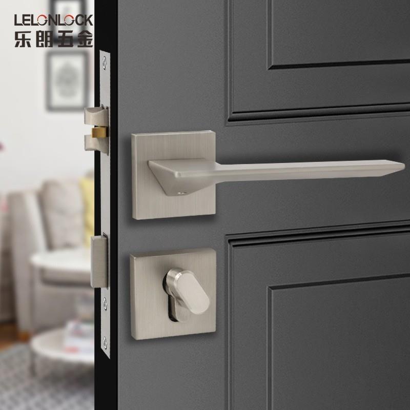 乐朗磁吸静音门锁室内卧室北欧风房门锁实心锌合金分体把手锁