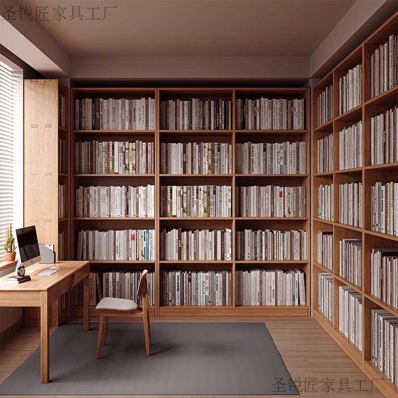 全实木满墙书柜一体整墙一面墙储物书房置物柜客厅图书馆书架落地