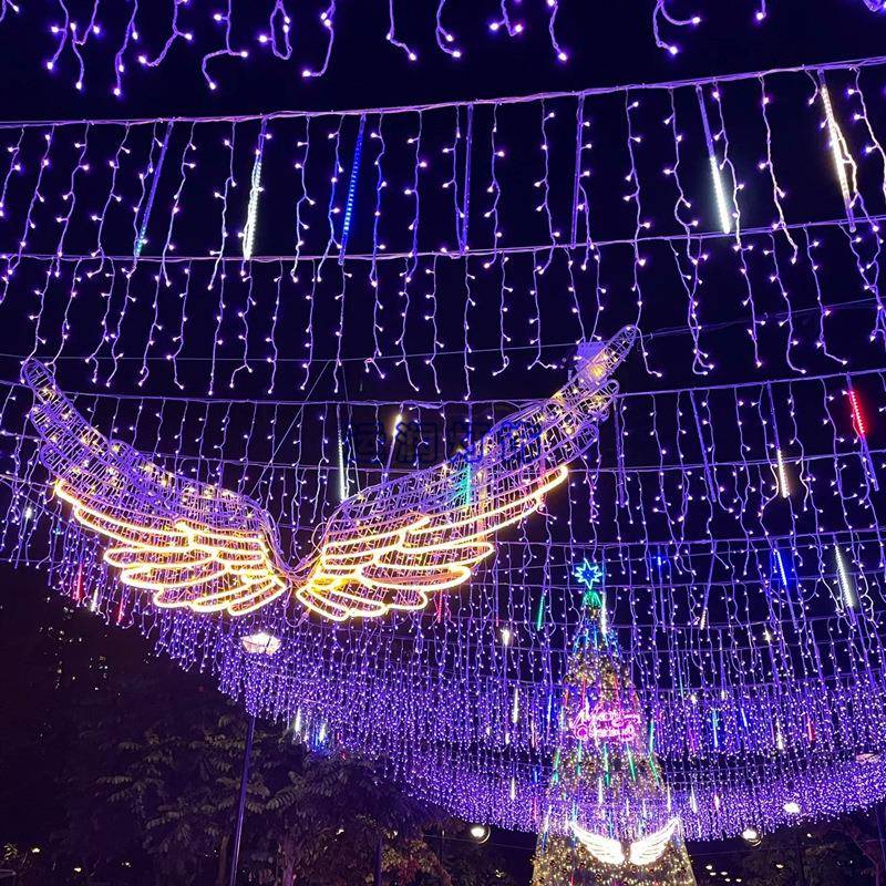 LED天使翅膀过街装饰节日亮化圣诞横幅隧道街道窗帘跨街流星灯