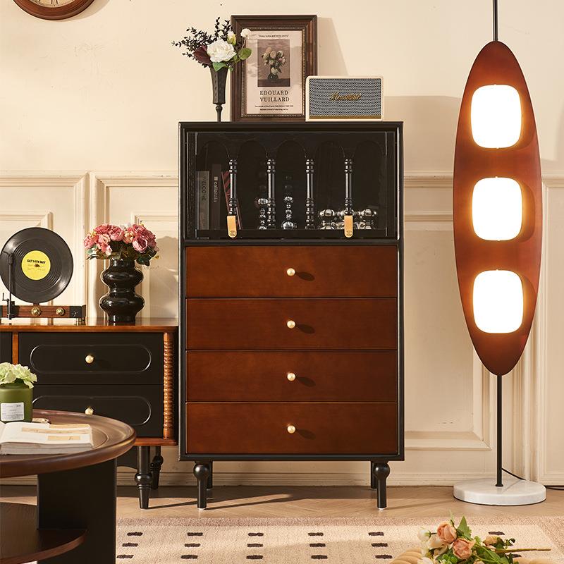 法式复古实木斗柜客厅中古风收纳柜小户型家用边柜设计师拼色边柜