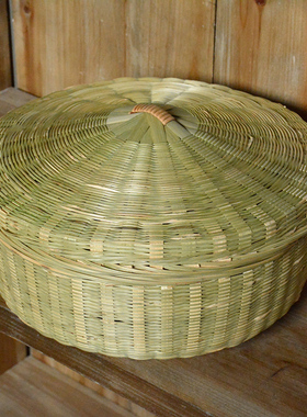 带盖收纳筐手工编织篮有盖馒头筐装馍厨房家用农家