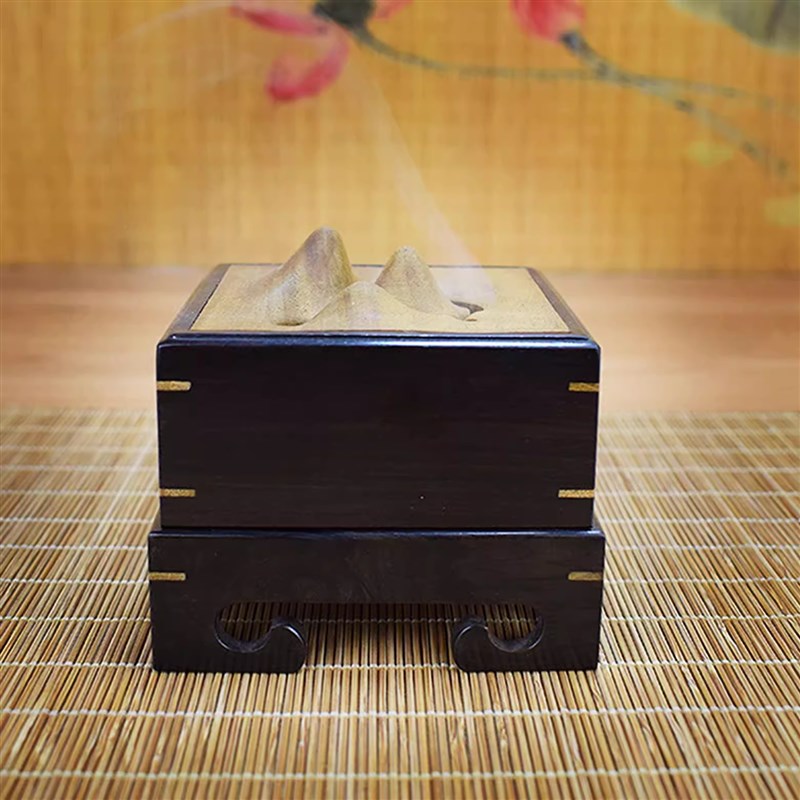 黑檀木香盘方形香薰炉山水沉香檀香盒实木熏香盘摆件