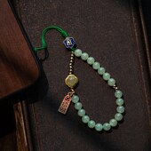 大善堂天然和田玉链十二生肖挂件汽车防丢便捷指环挂饰