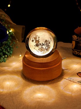 创意系球内雕发光底座小夜灯玻璃球摆件礼物