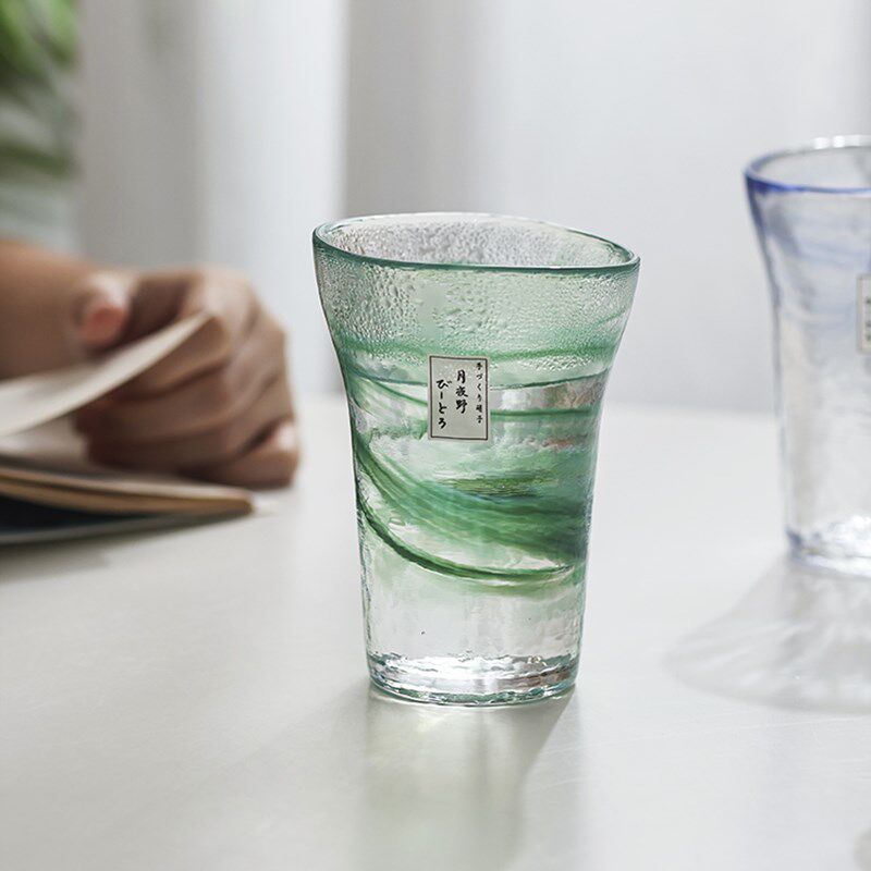 月夜野工房耐热玻璃杯彩色晕染手工制锤目纹茶杯酒杯