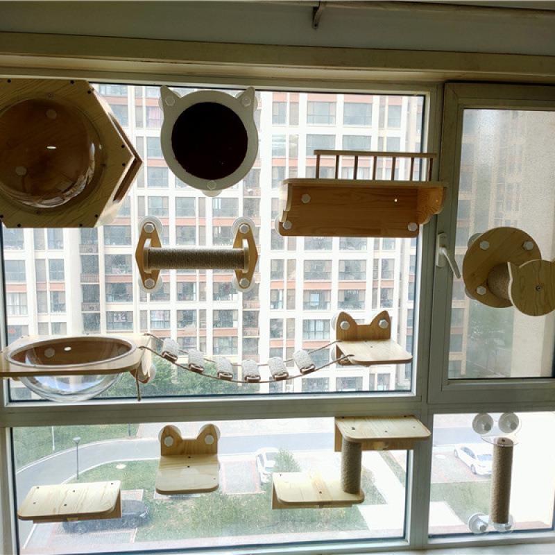 【折扣价】实木猫爬架真空吸盘免打孔阳台壁挂式猫架子猫墙豪华猫