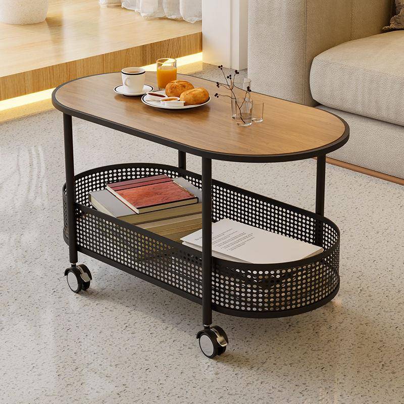 创意客厅沙发岩板边几带轮可移动小茶几中古小推车艺术床头柜边桌