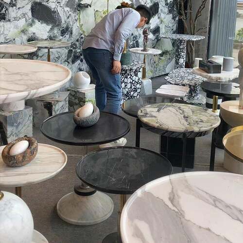 轻奢大理石边几角几小茶几客厅沙发边柜卧室床头柜极简圆形小桌子