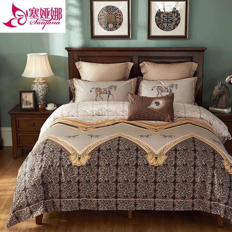 美式全棉140支御棉数码印花床品别墅样板家装轻奢四件套