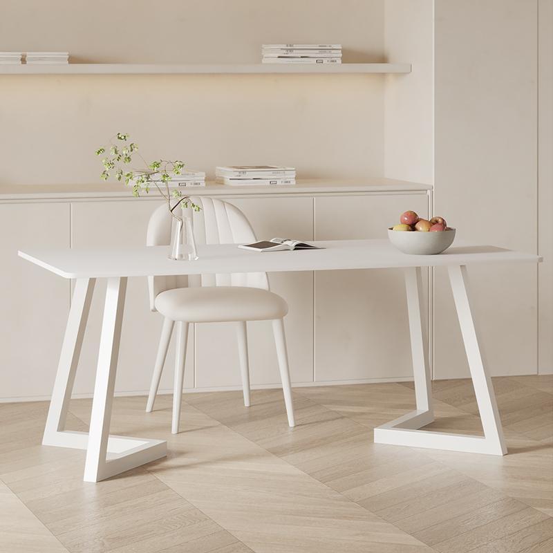 奶油白岩板书桌现代简约法式轻奢办公小户型纯白书桌家用电脑桌