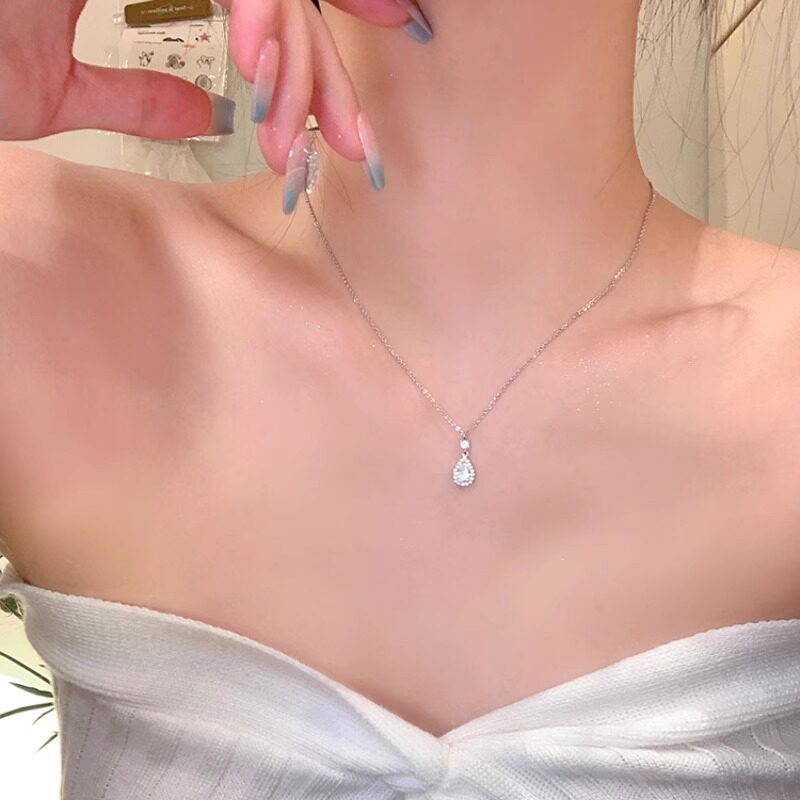 通体S925纯银水滴锆石项链配饰女轻奢小众高级感锁骨链颈链choker
