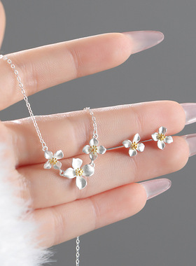 999足银栀子花时光百搭文艺森系锁骨链清新田园风古风国风项链