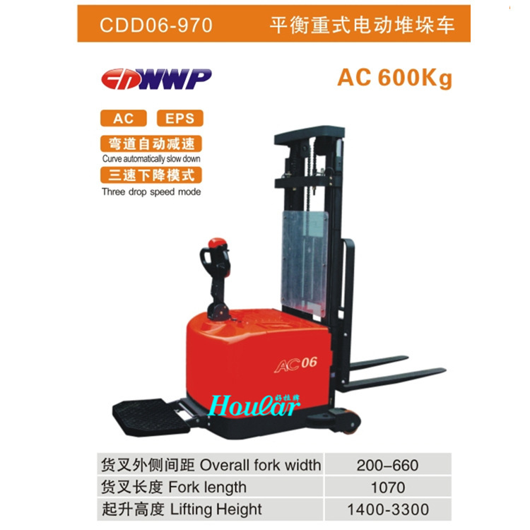 合力CDD06-970平衡重式堆高车站驾式无支腿全电动升降叉车堆垛车