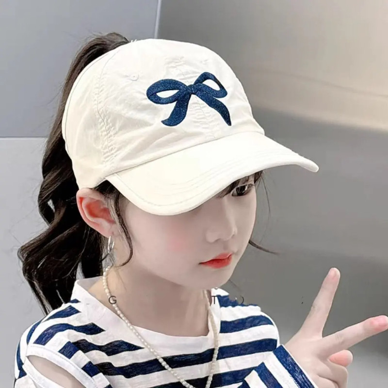儿童春夏季鸭舌帽透气速干空顶帽女宝宝可扎马尾防晒帽大檐遮阳帽