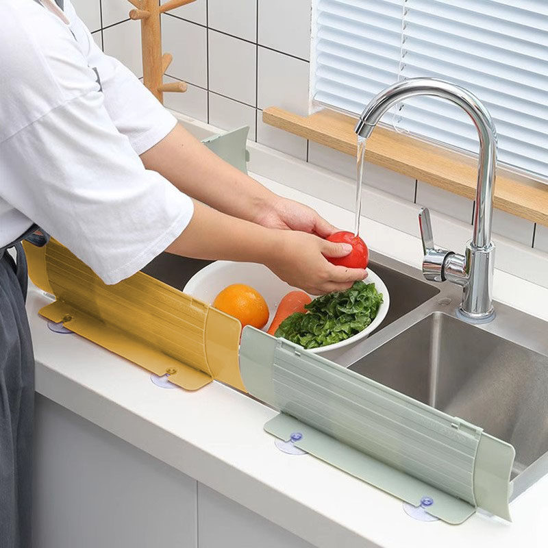 厨房可伸缩挡水板水槽家用水池防溅水挡板可存放厨具长方形置物架