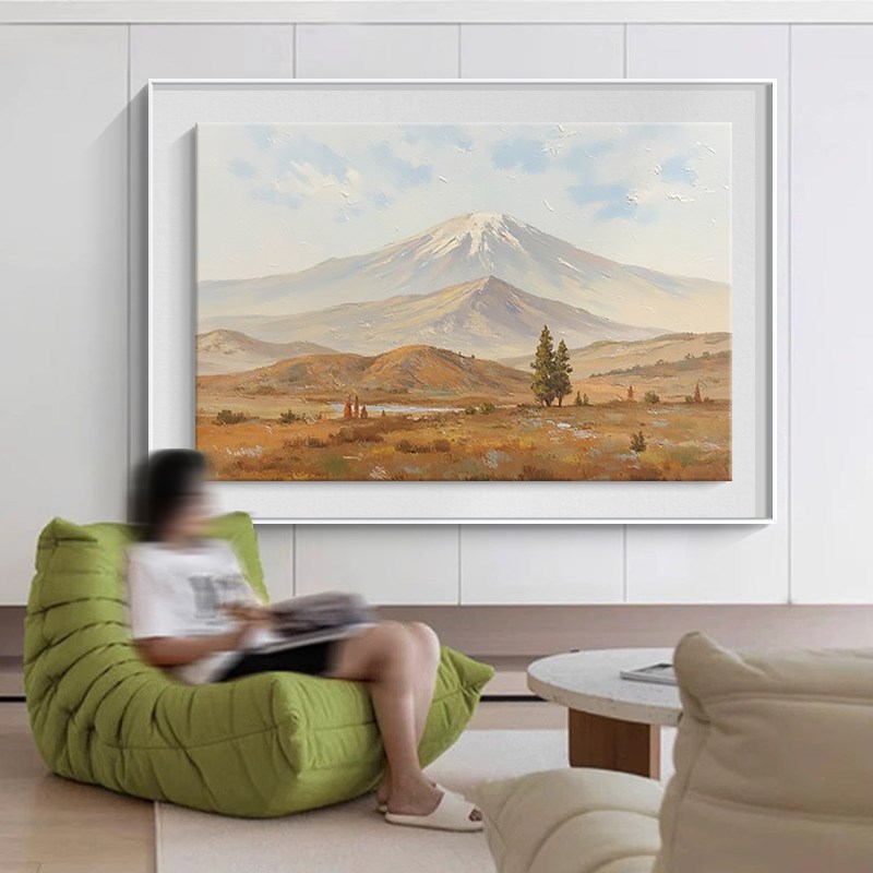 玄关床头高级感风景装饰画纯手绘客厅油画餐厅卧室肌理奶油风挂画图片