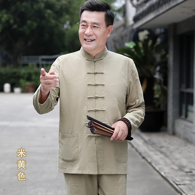 套装佛爸爸汉服盘扣春季改良中国风中山装中式青年系唐装男中老年