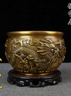 龙缸双龙铜缸缸摆件创意多功能聚宝盆烟灰缸