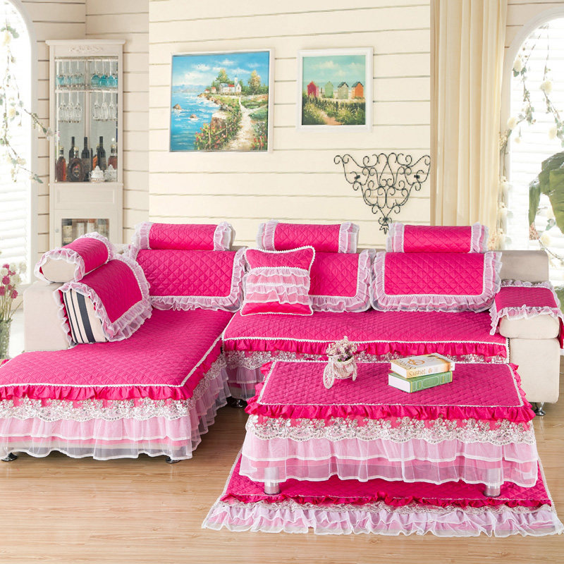 沙发垫布艺全棉纯色四季新款防滑蕾丝花边田园贵妃定做罩套子
