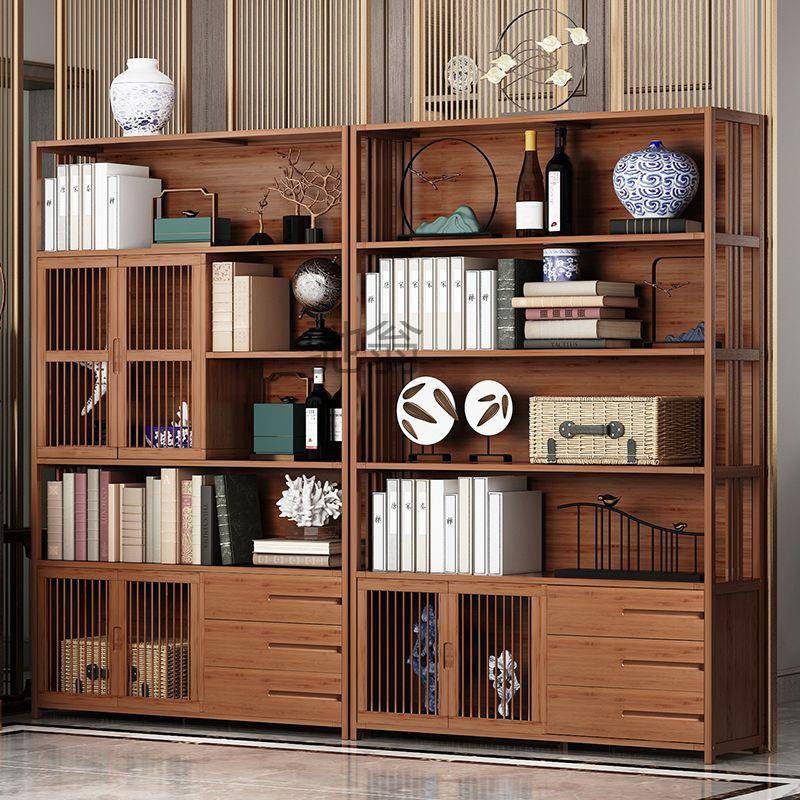 【折扣价】pq书架置物架博古架中式简约落地楠竹简易实木家用客厅