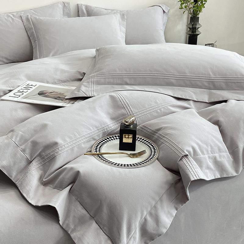 【折扣价】秋冬季欧式全棉加厚磨毛四件套纯色简约纯棉被套床单床