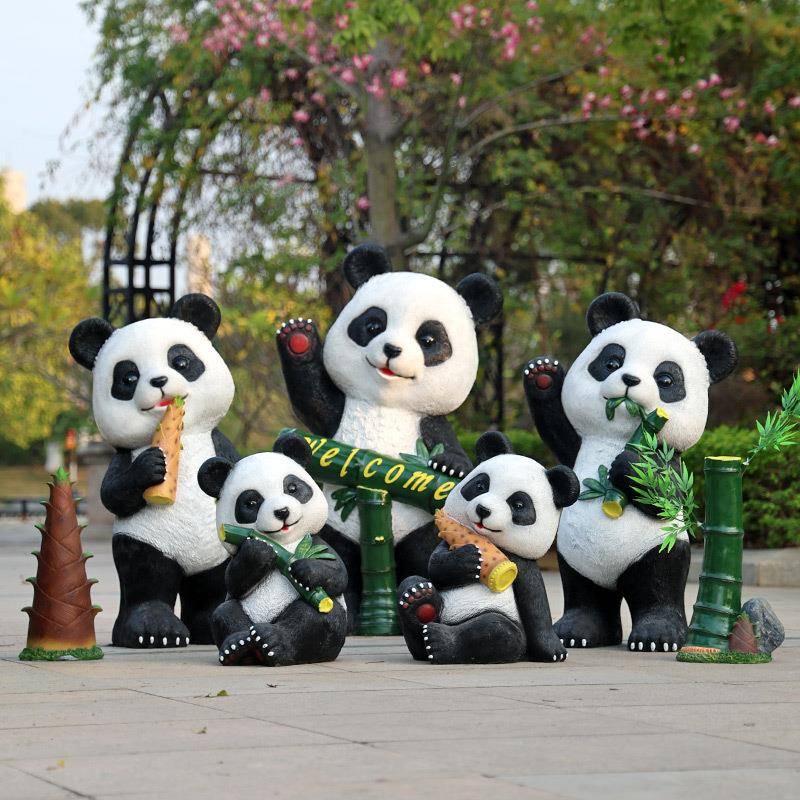 【折扣价】户外庭院花园小区仿真熊猫玻璃钢雕塑幼儿园草坪摆件园