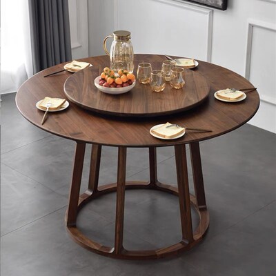 黑折桃木胡叠用桌小户型简约饭桌家餐吃饭可伸缩桌子实木圆桌家用