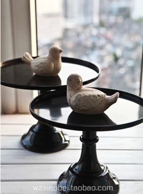 甜品台摆件高脚托盘黑色蛋糕盘 水果盘点心盘铁艺蛋糕架婚庆道具