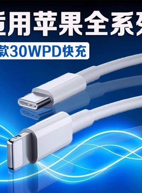 适用iPhone苹果数据线30W瓦PD快充苹果8/X/11/12Pro手机iPhoneXs/13mini/14promax/15/iPad平板数据线加长2米
