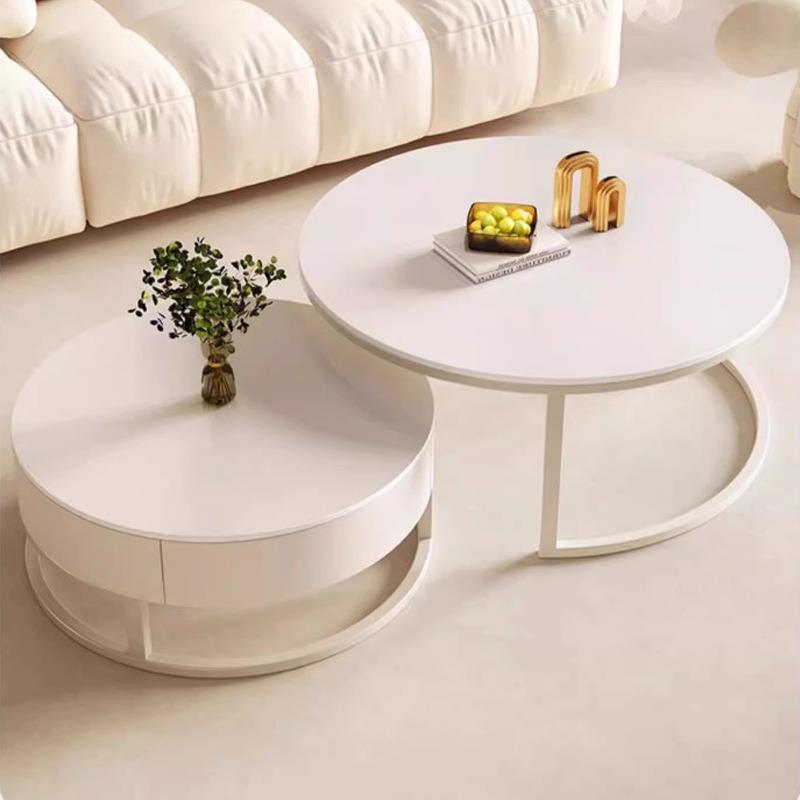 岩板茶几轻奢客厅家用小户型简约组合茶几桌网红奶油风玻璃圆茶几