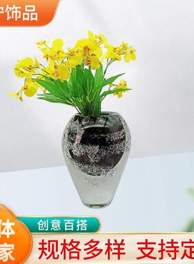 高端北欧风灰色镀金琉璃花瓶客厅插花餐桌玄关高级感水养花器装饰