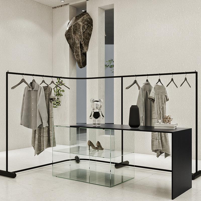 服装店展示架不锈钢黑色中岛网红落地架男女装店货架陈列挂衣架子