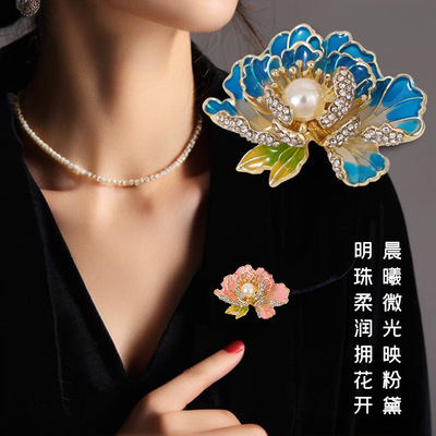 牡丹花胸针高档精致国潮中式胸花古典优雅别针旗袍配饰防走光饰品