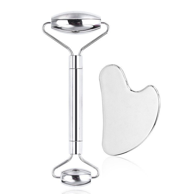 不锈钢面部眼部滚轮按摩器家用美容刮脸板刮痧经络拨筋棒