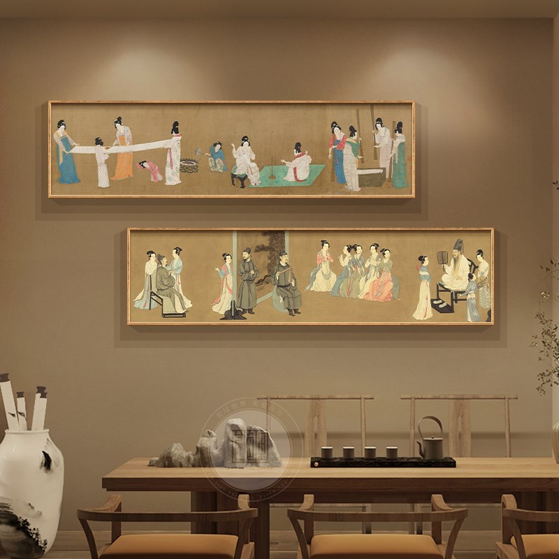 横仕女图中式挂画唐代壁画新床头国画客厅茶室装饰画簪花卧室古画