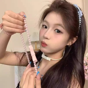 蝴蝶结电话线发圈女高颅顶蓬松发箍小众手链系脖choker发绳头饰夏