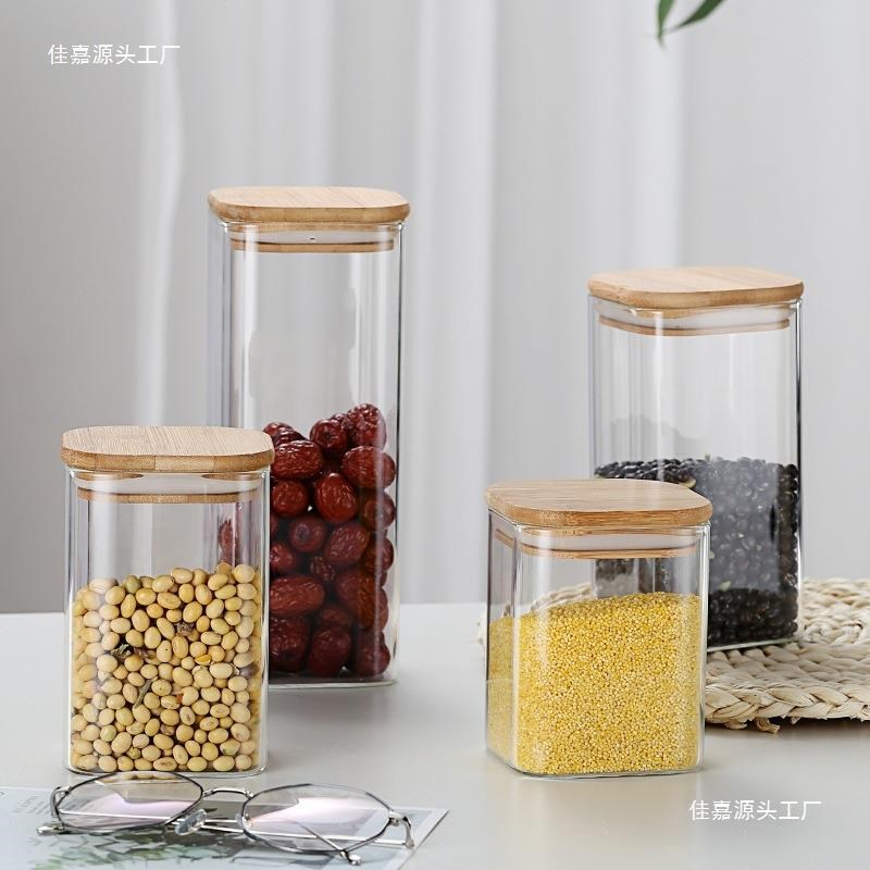 方形玻璃密封罐糖果杂粮样品展示瓶收纳储物瓶调料密封防潮玻璃罐