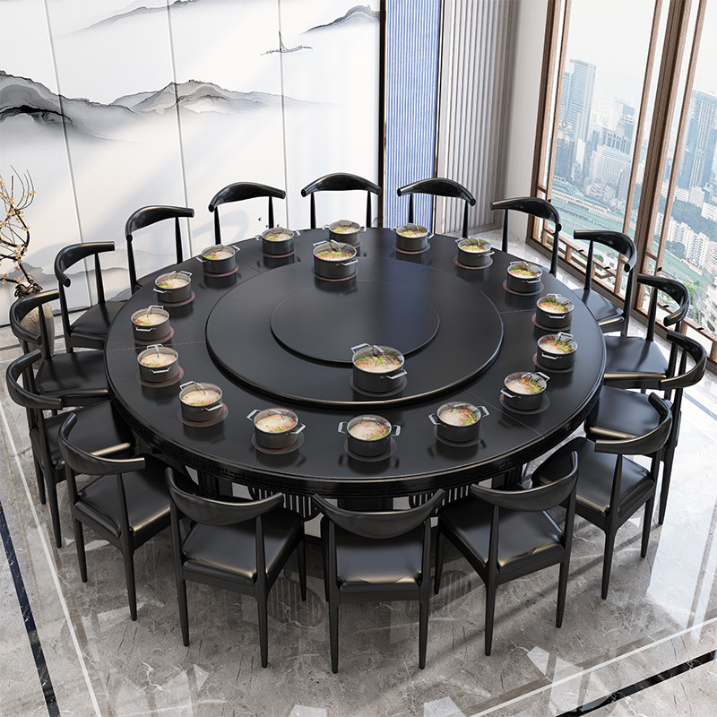 式中新餐桌椅酒店电动大圆桌20人带转盘火锅15人饭店包厢餐厅圆桌