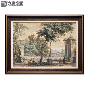 风景建筑画N97 欧式 高档手绘侘寂复古风客厅风景油画世幅装 饰画