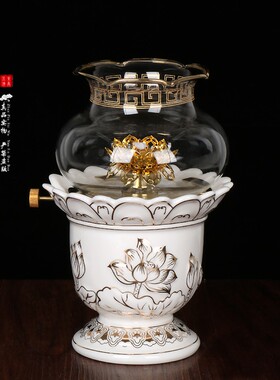 浮前灯玉莲花调光防风环保液体灯佛雕莲花白 家用长明