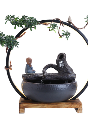 陶瓷流水摆件招财循环水客厅生财创意家居饰品桌面造景开业