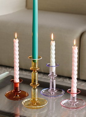 彩色硼硅玻璃烛台欧式贴丝轻奢浪漫烛光晚餐创意烛台摆件玻璃烛台