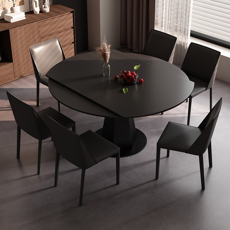 岩板餐桌小户型家用可变圆桌现简约旋转伸缩新款轻奢