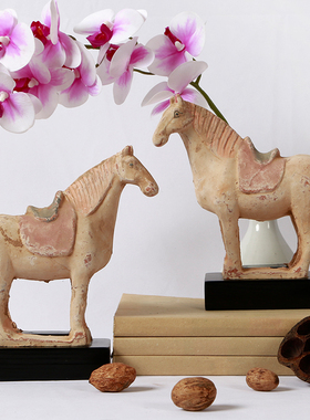 陶马羊牛玄关摆设中式复古手工唐陶土送礼桌面摆件