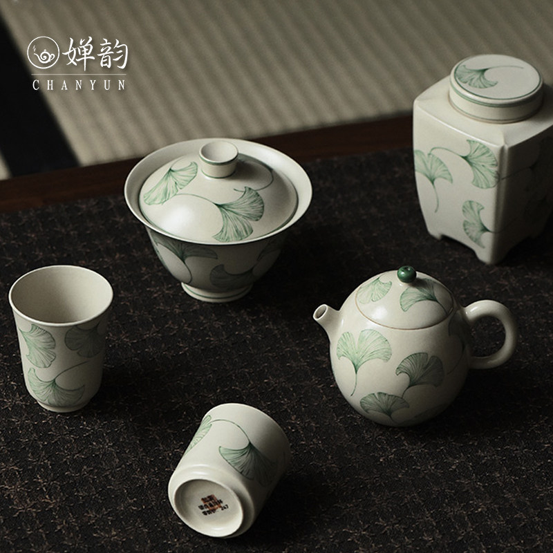 拙溪手杏叶茶壶盖碗茶杯单个高绘银档家用茶具甄选