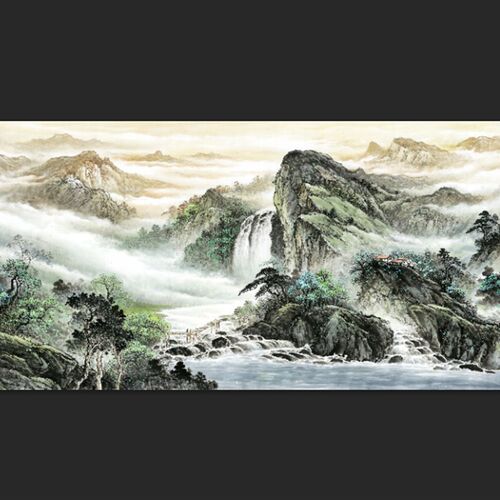 玄关源远流长国画山水玄关画心办公客厅装饰高喷