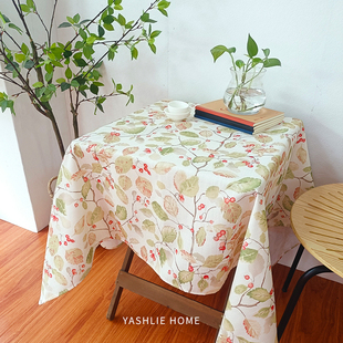YASHE 小野果棉麻印花桌布茶几餐桌垫布长方形圆形装饰背景布