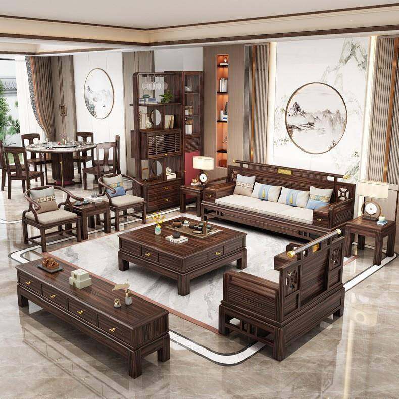 收纳乌金木全实木沙发组合家用现代简约简约冬夏两用储物工厂