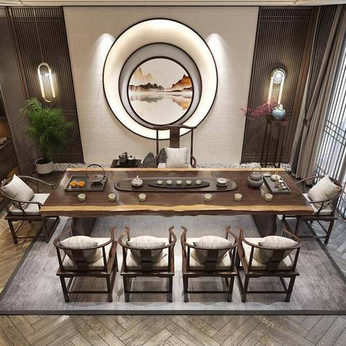 新中式家用原生态实木大板简约现代客厅泡茶桌办公茶台茶桌椅组合