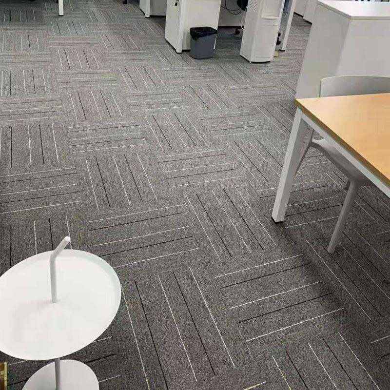 华德简约条纹方块毯PVC底背灰蓝色办公室接待室会客厅50厘米拼块